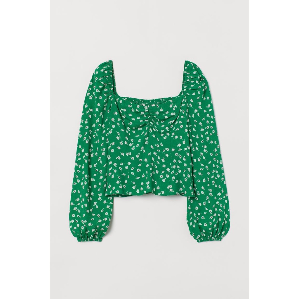 Áo kiểu cổ vuông chấm hoa H&M Auth new tag có sẵn 0821148003