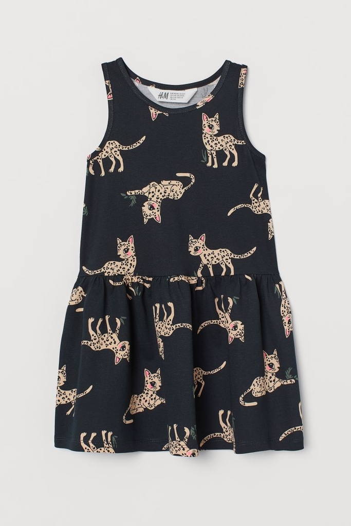 Váy thun không tay chất liệu cotton H&M Auth New Tag có sẵn Patterned Jersey Dress 0870530047