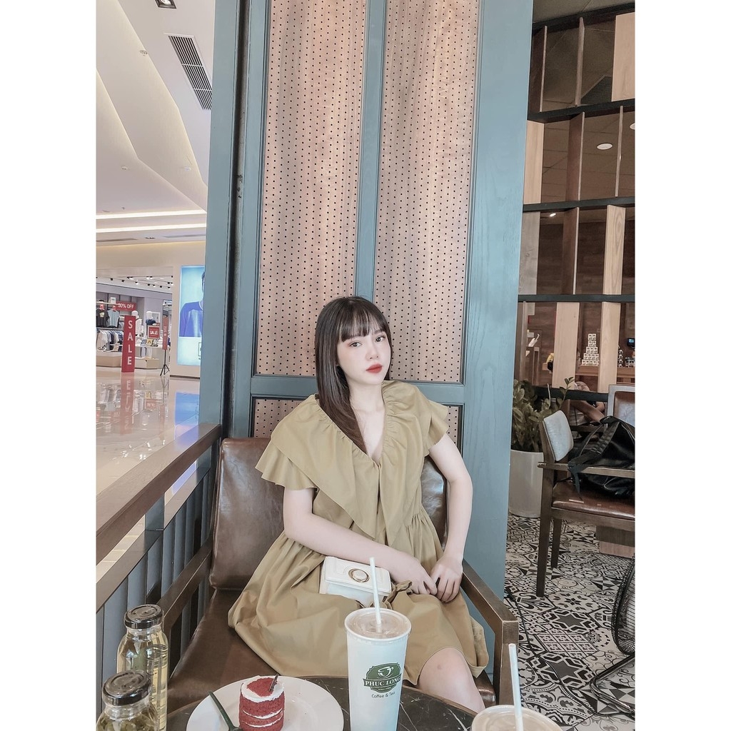 Váy cổ bèo chữ V dáng ngắn Zara Auth new tag có sẵn 2157/049 2157049 bầu có thể mặc được