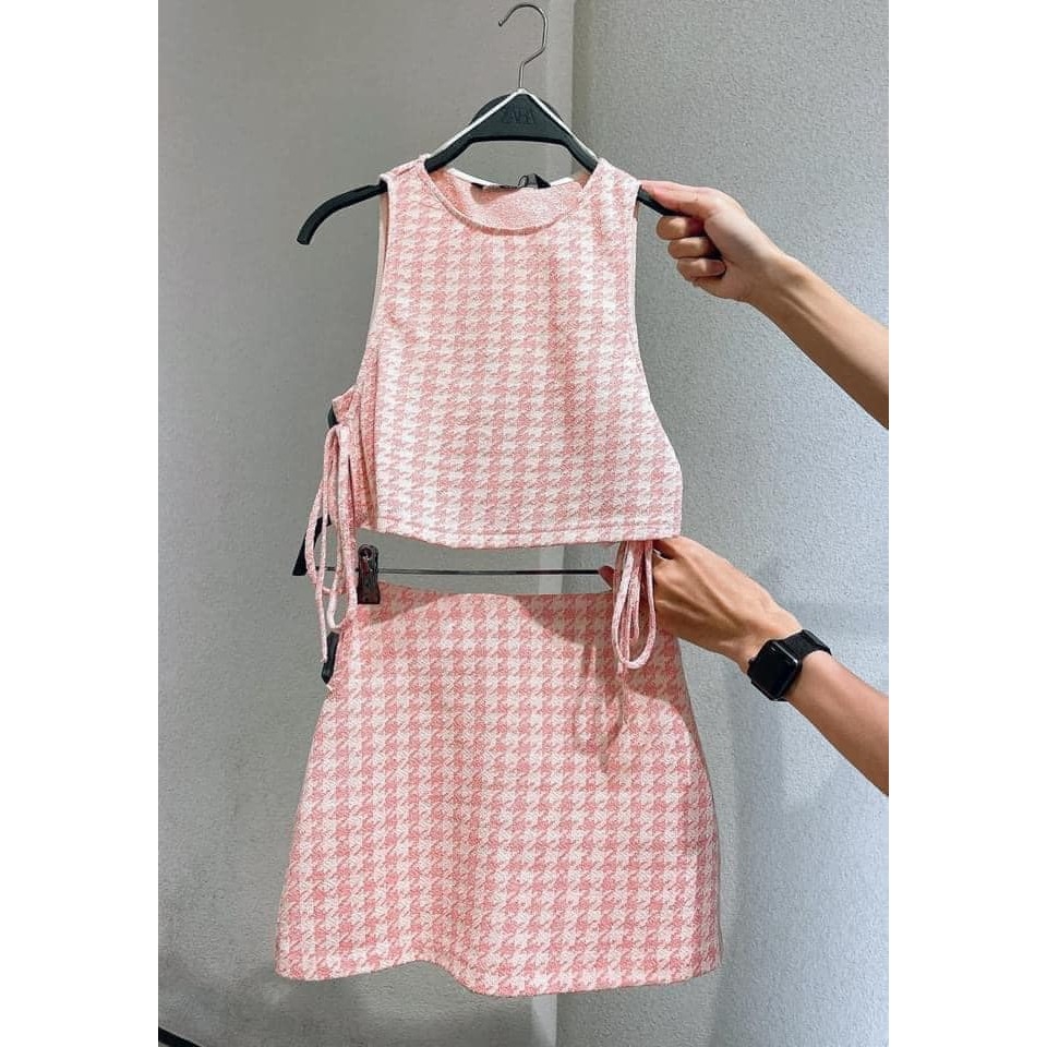 Set dạ kẻ ziczac Zara Auth New tag có sẵn 2678/083 2638/083 2678083 2638083