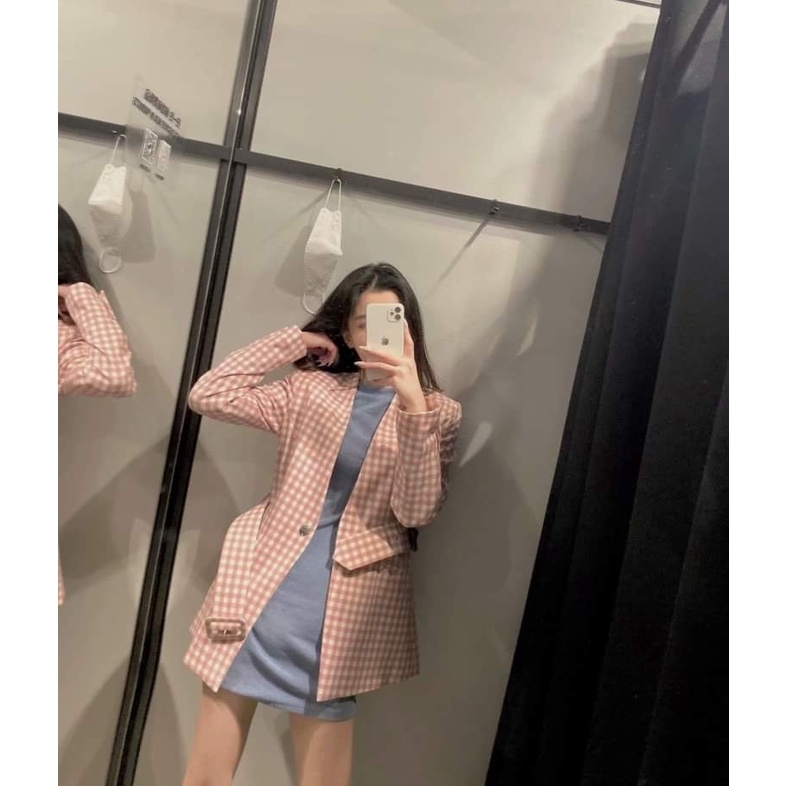 Áo Blazer kẻ hồng Zara Auth new tag có sẵn 2753/129 2753129