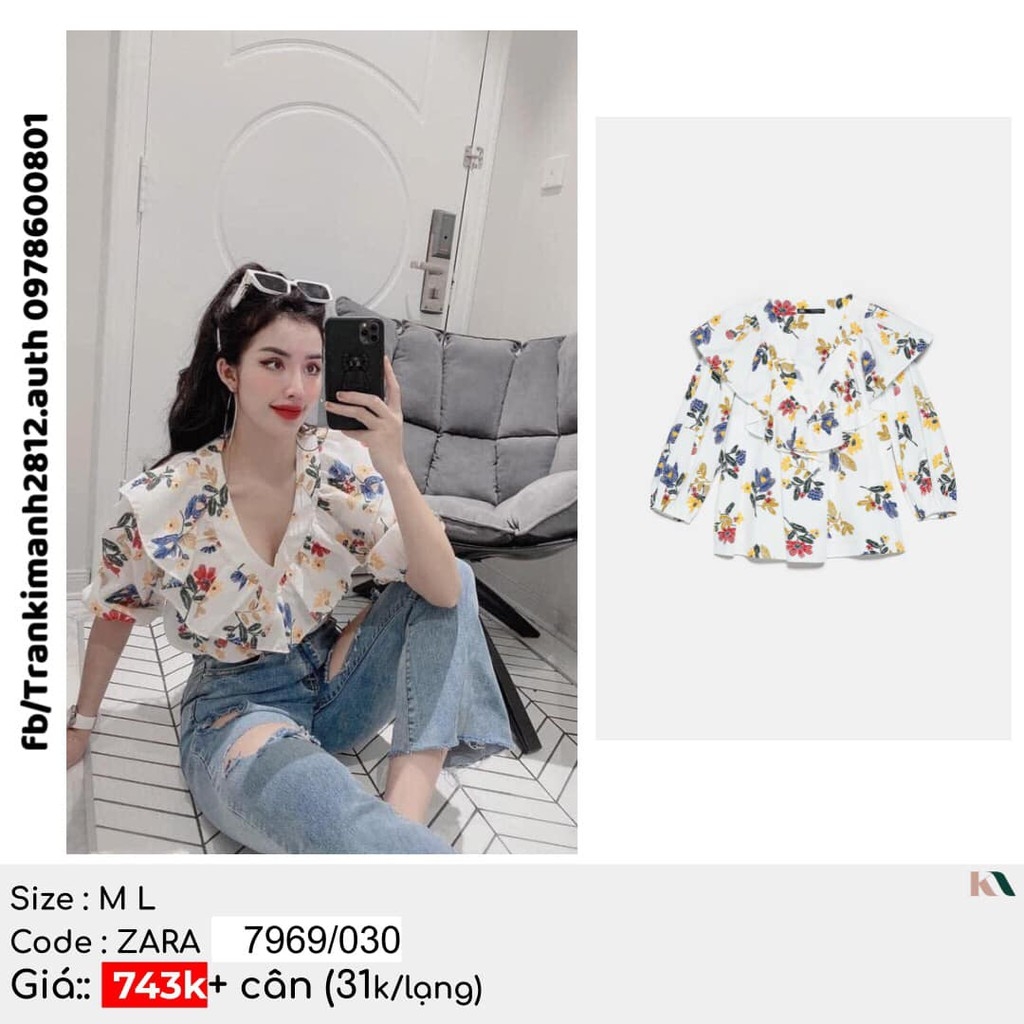 Áo Kiểu họa tiết cổ V Zara Auth New tag có sẵn 7969/030 7969030