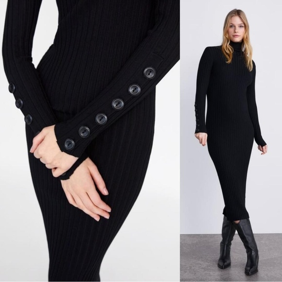 Váy len co dãn dáng body cổ cao Zara Auth New tag có sẵn 3471/005 3471005 bầu nhỏ mặc được