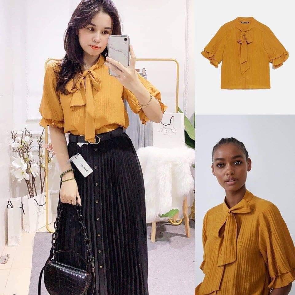 Áo Blouse bèo nơ cổ Zara Auth newtag có sẵn 3067/117 3067117