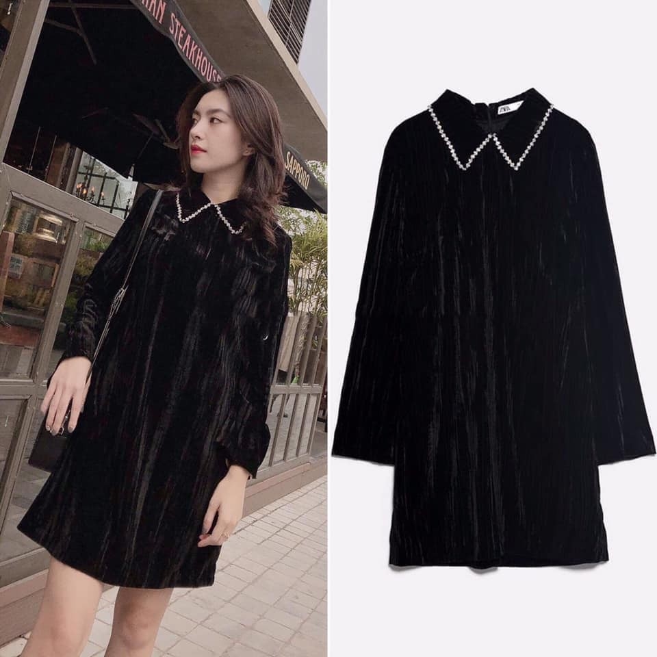 Váy nhung cổ đá dáng ngắn suông Zara Auth new tag có sẵn 2731/257 2731257