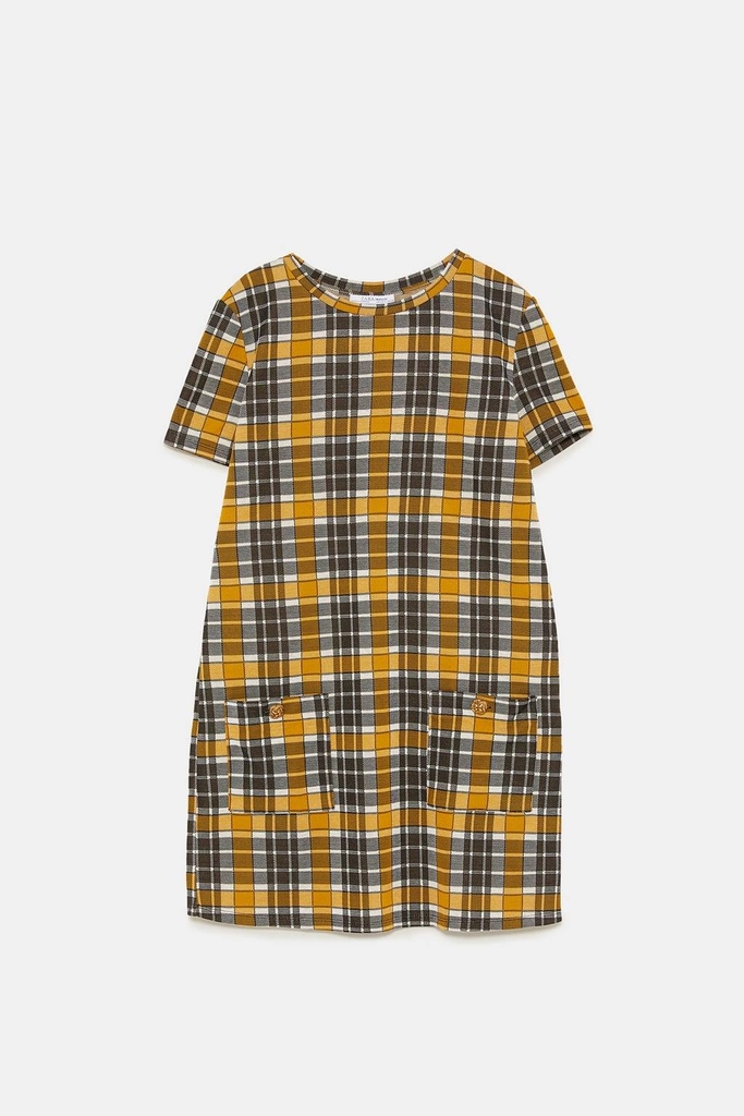 Váy kẻ suông dáng ngắn có túi khuy vàng Zara Auth New Tag có sẵn 1131/334 1131334