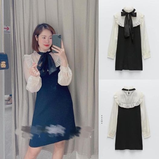 Váy len mịn suông phối voan Zara Auth New tag có sẵn 2142/159 2142159