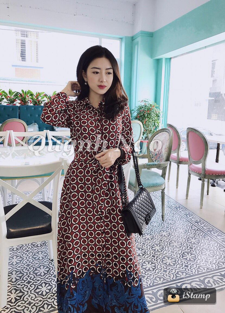 Váy dáng dài shirtdress họa tiết tròn đai eo Zara Auth New Tag có sẵn 8026/817 8026817