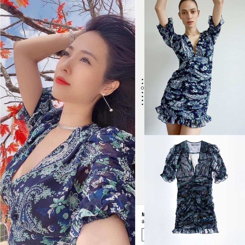 Váy ôm dáng ngắn cổ V Zara Auth new tag có sẵn