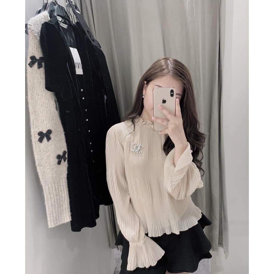 Áo blouse tiểu thư dập ly Zara Auth new tag có sẵn