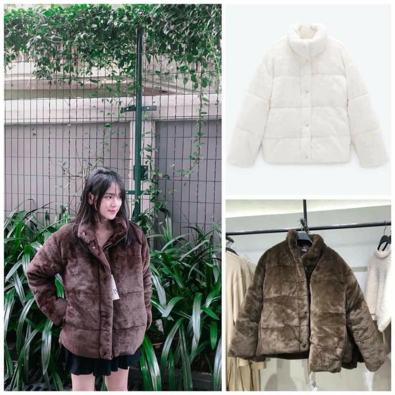 Áo khoác lông dáng ngắn cổ cao Zara Auth New Tag có sẵn 6318/228 6318228