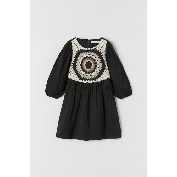 Váy baby doll dáng ngắn len móc Zara Auth New Tag có sẵn 1381/701 1381701