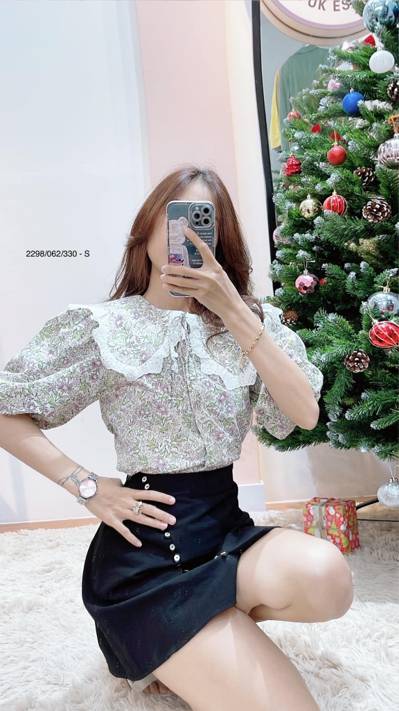 Áo hoa dáng vừa viền cổ Zara Auth New Tag có sẵn 2298/062 2298062