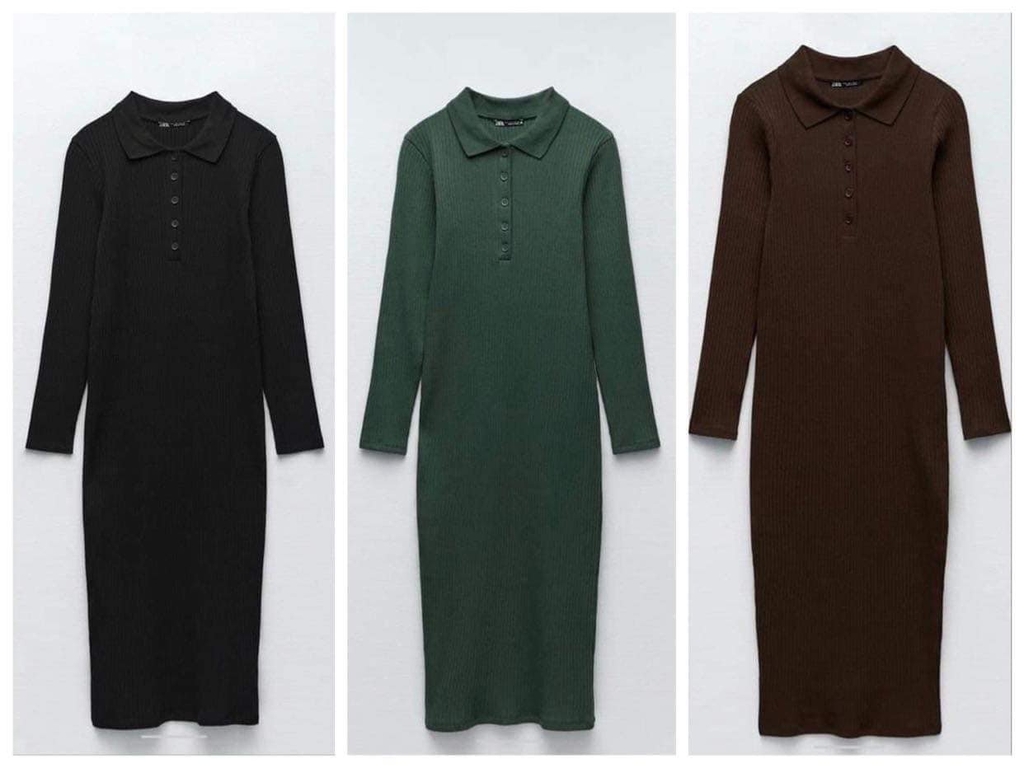 Váy Thun Gân dáng dài cổ Polo Zara Auth New Tag có sẵn 4886/626 4886626