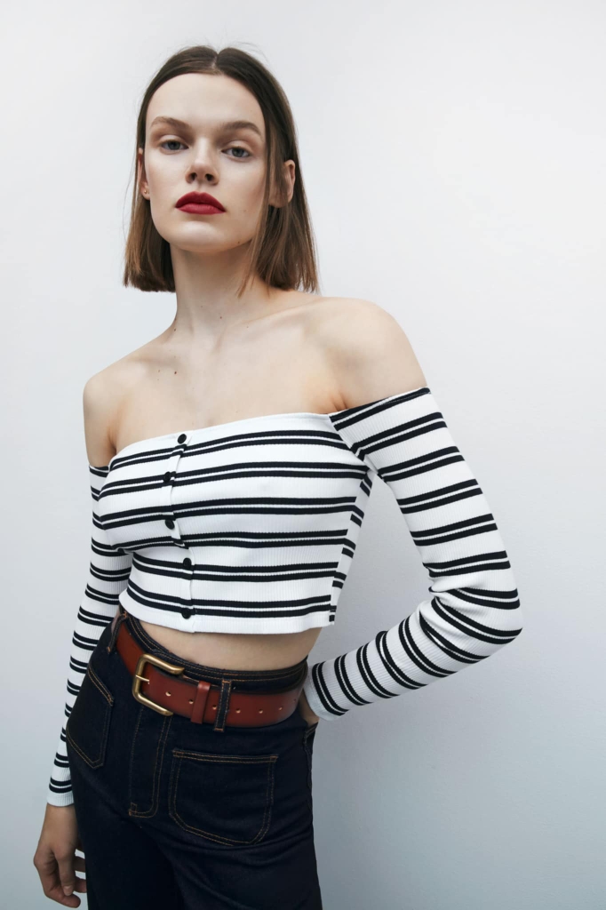 Áo croptop hở vai tay dài Zara Auth New Tag có sẵn 0264/328 0264328