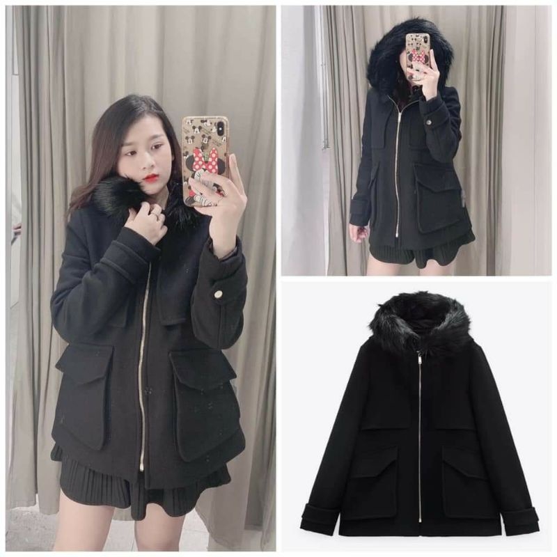 Áo khoác Dạ có mũ Zara Auth New tag có sẵn 8410/298 8410298