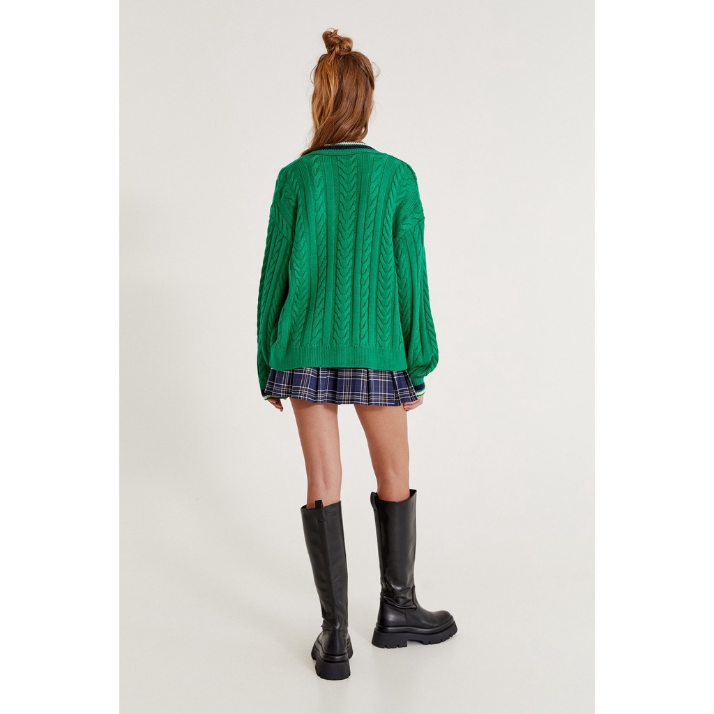 Áo Len vặn thừng dáng rộng cổ V Pull&Bear Auth New Tag có sẵn 8556/344 8556344
