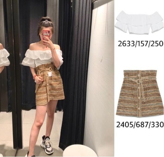 Chân váy dáng ngắn đai eo cúc gỗ Zara Auth New Tag có sẵn 2405/687 2405687