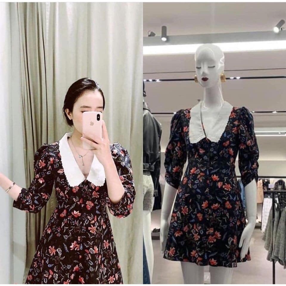 Váy hoa xòe dáng ngắn cổ V Zara Auth new tag có sẵn 2329/149 2329149