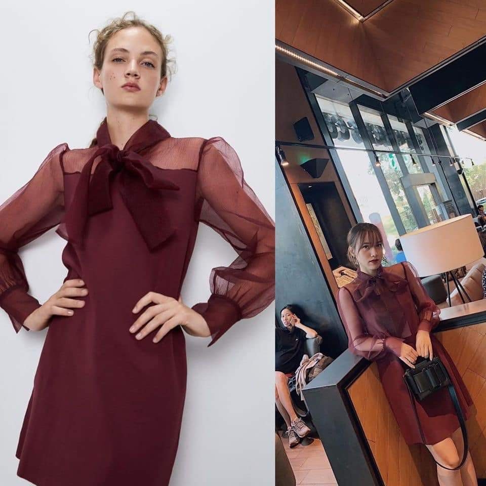 Váy suông nơ đỏ Zara Auth new tag có sẵn 5643818 5643/818