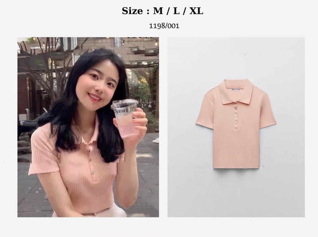 Áo thun gân cổ Polo nhiều màu form nhỏ Zara Auth New Tag có sẵn 1198/001 1198001
