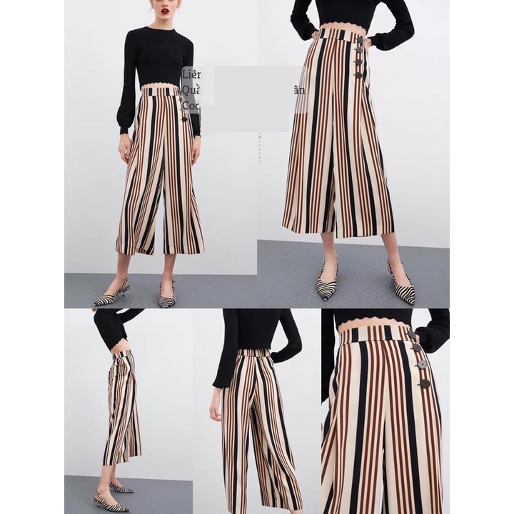 Quần dáng suông cạp cao co dãn đính khuy Zara Auth new tag có sẵn 7102/170 7102170