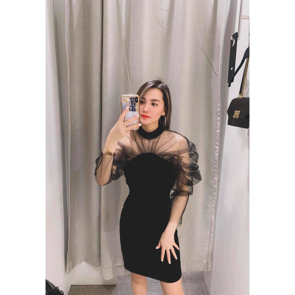 Váy nhung dự tiệc dáng ngắn phối ren Zara Auth new tag có sẵn 0387/188 0387188