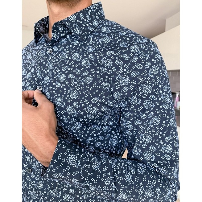 Áo sơ mi nam Burton Menswear UK Auth new tag (burton menswear muscle fit floral shirt navy)