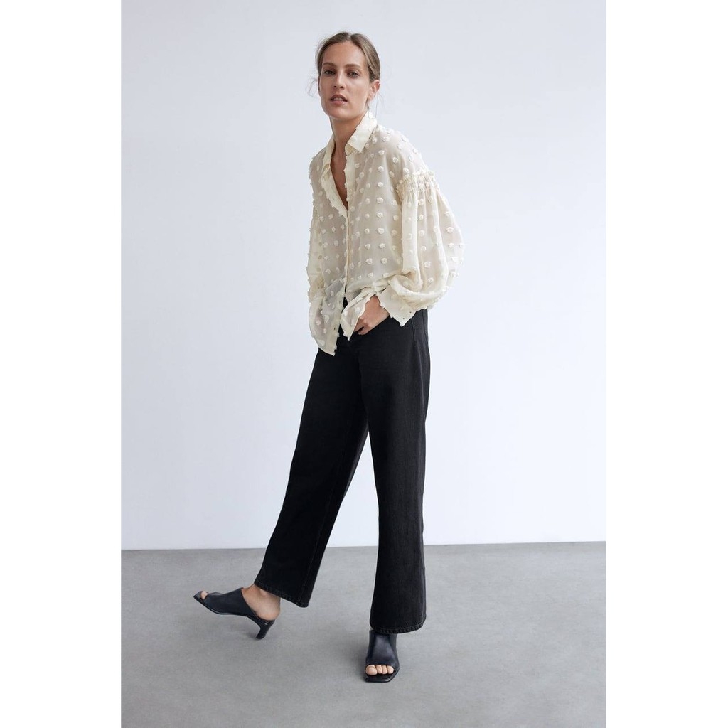 Áo sơ mi pompom dáng rộng Zara Auth New tag có sẵn 2157/222 2157222