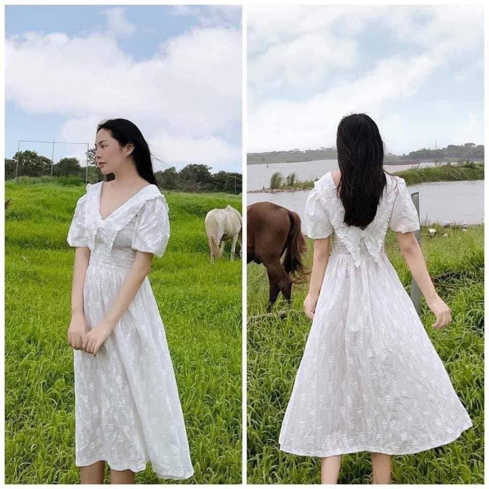 Váy thêu cổ V dáng dài Zara Auth New Tag có sẵn 1930/303 1930303