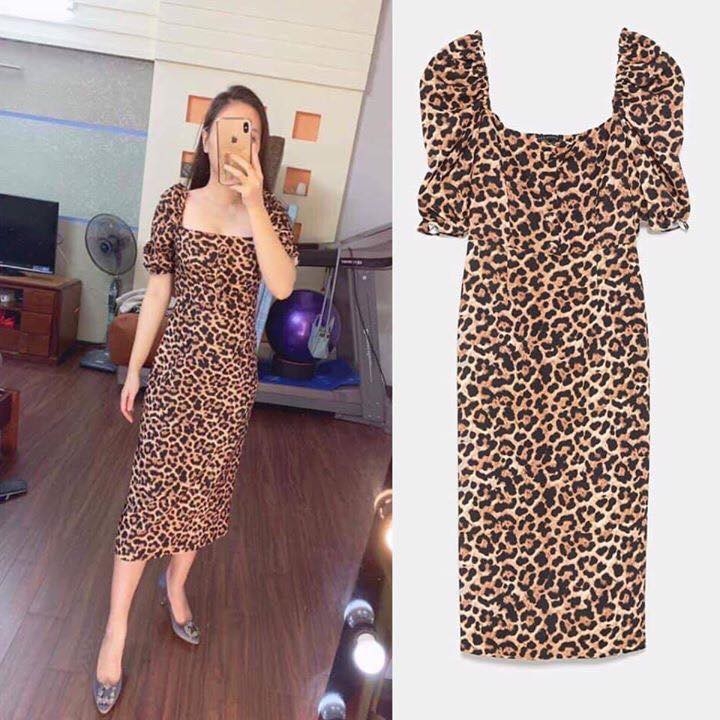 Váy Zara họa tiết báo auth new tag có sẵn.