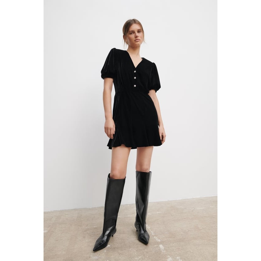 Váy nhung dáng ngắn cổ V Zara Auth new tag có sẵn 0387/159 0387159