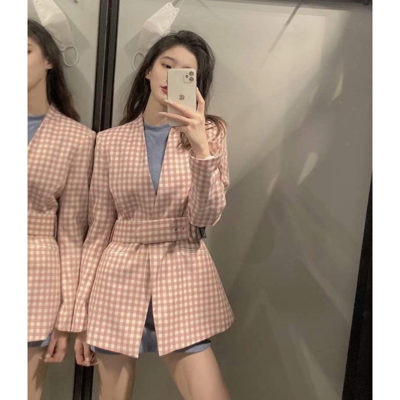 Áo Blazer kẻ hồng Zara Auth new tag có sẵn 2753/129 2753129