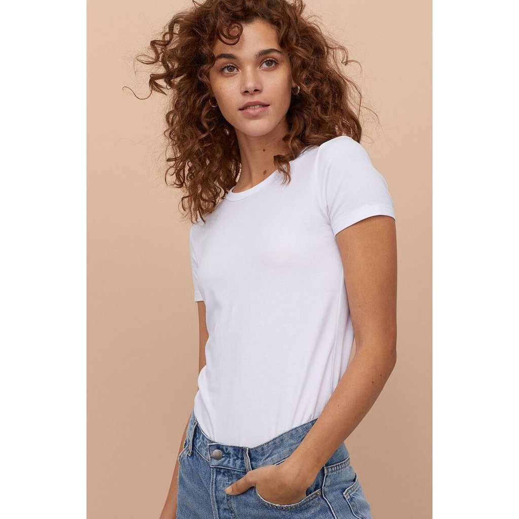 Áo phông cổ tròn basic dáng ôm chất co dãn nhiều màu H&M Auth new tag có sẵn 0778064