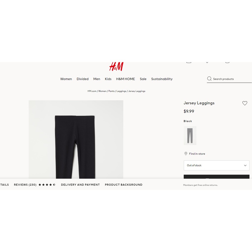 Legging cạp co dãn H&M Auth new tag có sẵn 0179123001