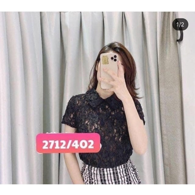 Áo dáng ngắn đáp ren cổ bẻ Zara Auth new tag có sẵn 2712/402 2712402