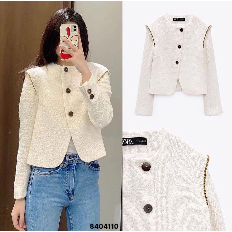 Áo khoác dạ Tweed đệm vai Zara Auth New Tag có sẵn 8404/110 8404110