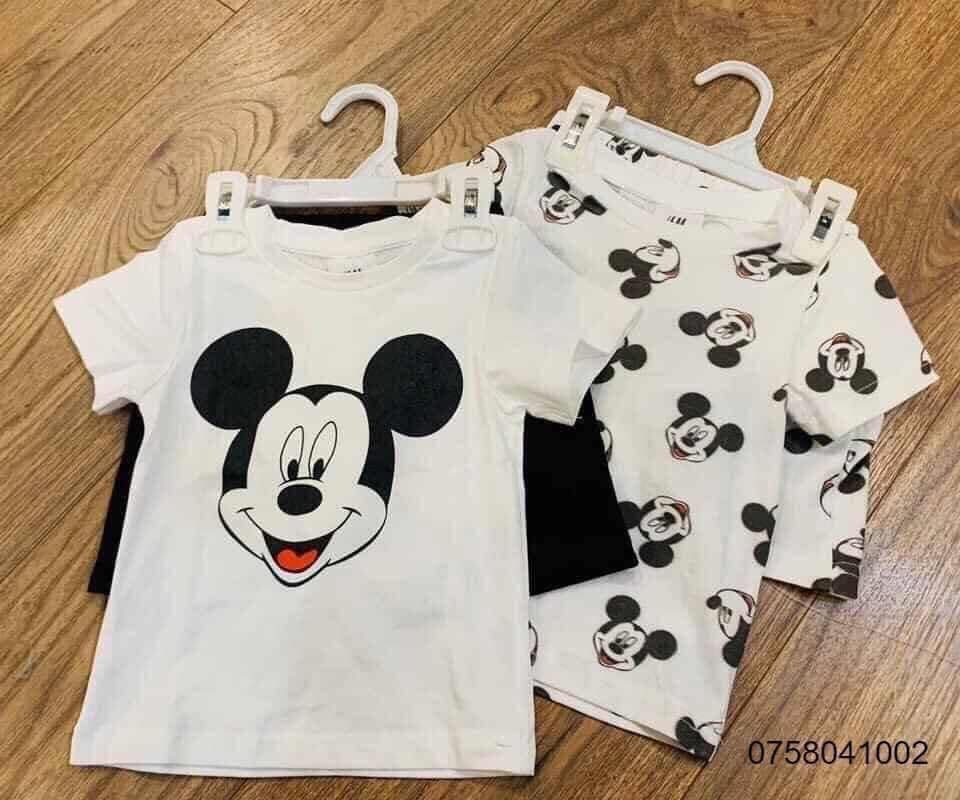 Set bộ 4 món (2 áo, 2 quần) Mickey Bé Trai H&M Auth New Tag có sẵn 0758041002