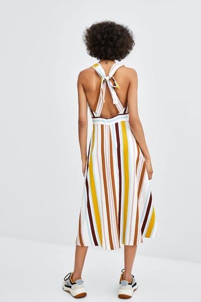 Váy sọc dáng dài cổ V dây chéo lưng Zara Auth New Tag có sẵn 7759/005 7759005