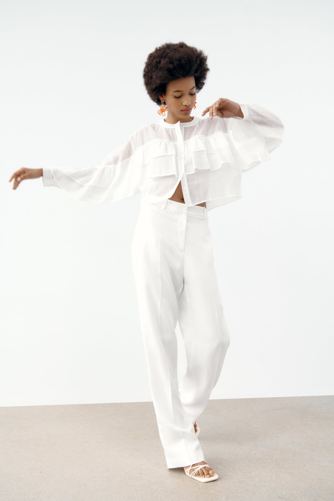 Áo blouse xếp lớp Zara croptop Auth new tag có sẵn 1971/065 1971065