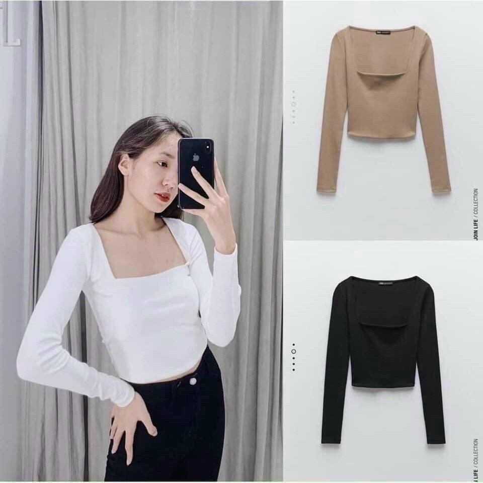 Áo Croptop cổ vuông Zara Auth new tag có sẵn 4424/810 4424810
