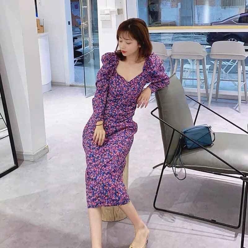 Váy hoa cổ vuông dáng dài Zara Auth new tag có sẵn 0794/104 0794104