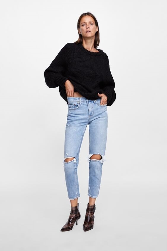 Quần jean nữ Zara dáng ống mài gối Auth New Tag có sẵn 9863/047 9863047