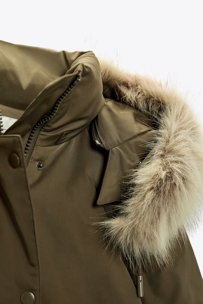 Áo khoác dáng dài chống nước có mũ, mũ/lông mũ có thể tháo rời, eo điều chỉnh Zara Auth New Tag có sẵn 0518/044 0518044