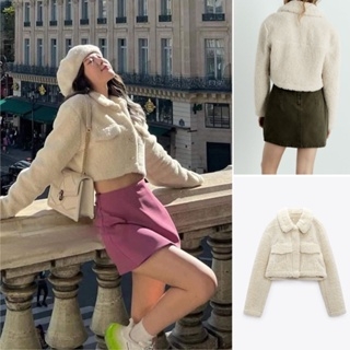 Áo khoác lông mặt trong da lộn dáng ngắn Zara Auth New Tag có sẵn 4341/743 4341743