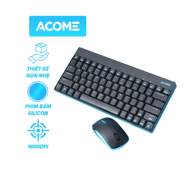 Bộ chuột và bàn phím không dây mini ACOME AKM2000 - Đen