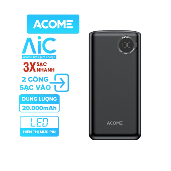 Pin sạc dự phòng dung lượng 20000mAh ACOME AP202 - Đen