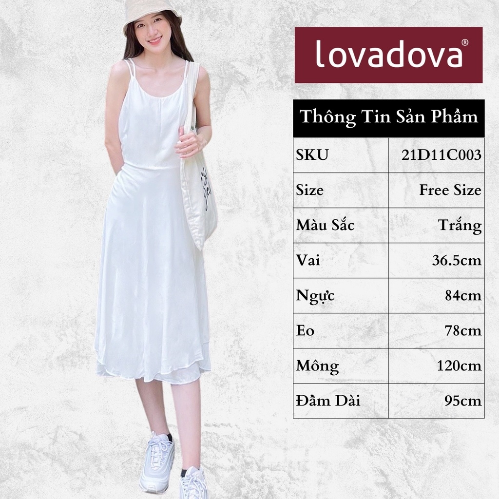 [HCM] Đầm dáng suông, hai dây, cách điệu nhún eo, tà xòe nhẹ Lovadova 21D11C003 - Trắng