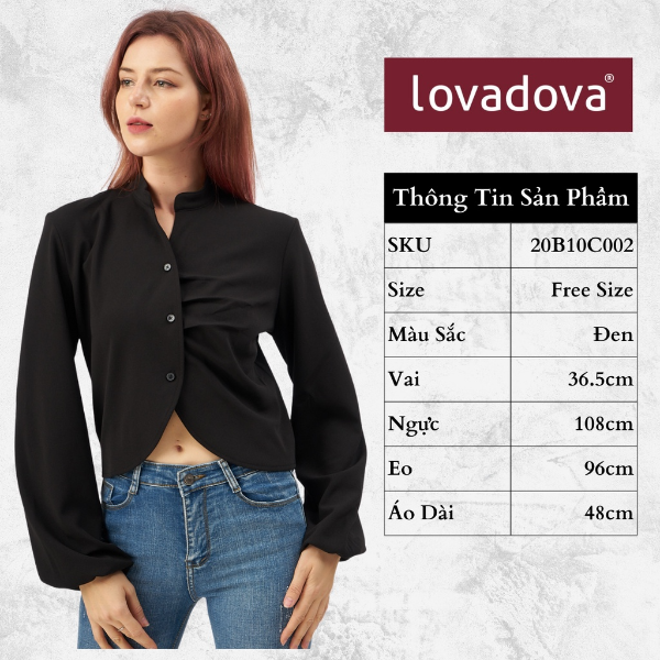 [HCM] Áo croptop tay nhún Lovadova 20B10C002 - Đen
