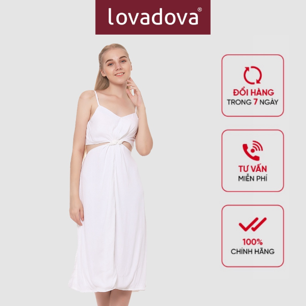 [HCM] Đầm 2 dây xoắn eo Lovadova 19D12C002 - Trắng